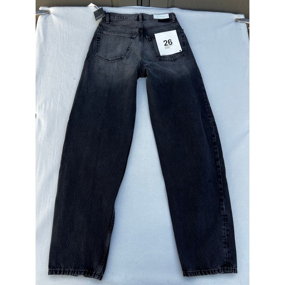 RE/DONE High Rise Loose Women's‎ Black Wash Denim Jeans Split Hem Size 26 NWT - Picture 11 of 12